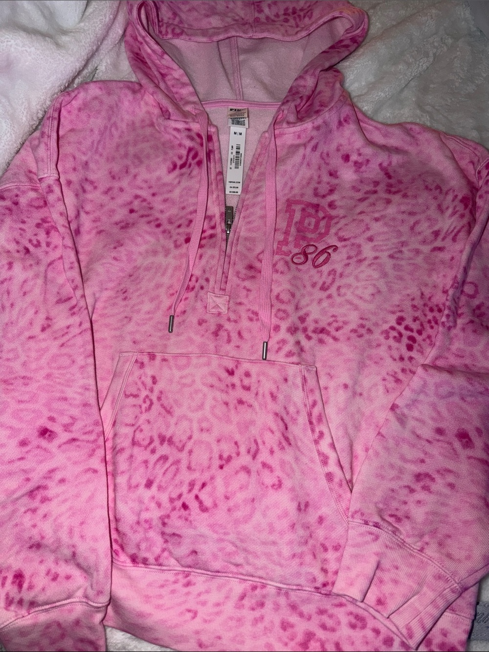 Victoria’s Secret Pink Leopard-Print Half-Zip Hoodie Sweatshirt w/front pocket